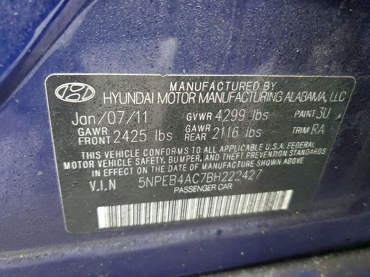 2011 HYUNDAI SONATA GLS photo 13