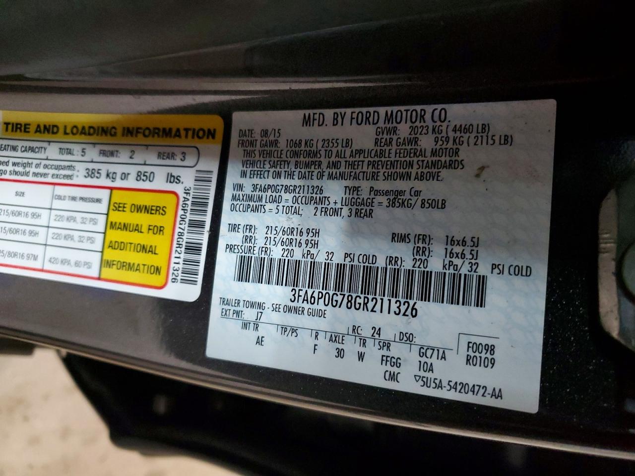 2016 FORD FUSION S photo 45