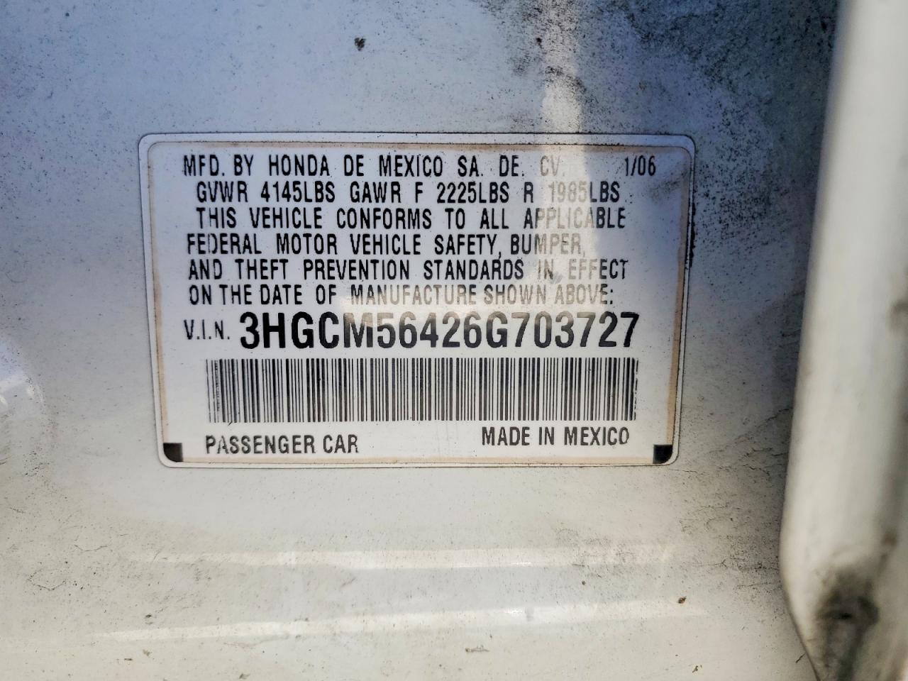 2006 HONDA ACCORD LX photo 34