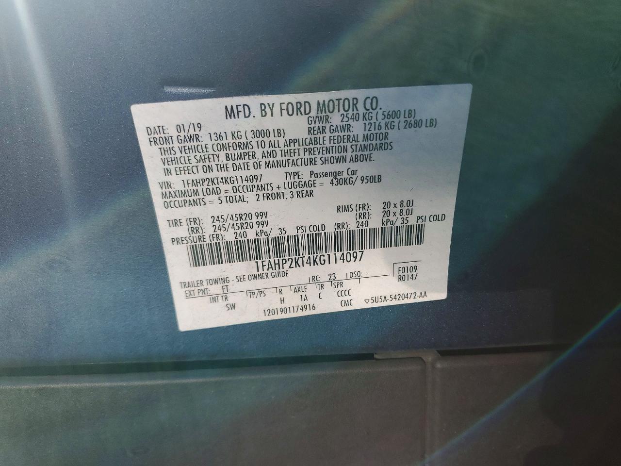 2019 FORD TAURUS SHO photo 12