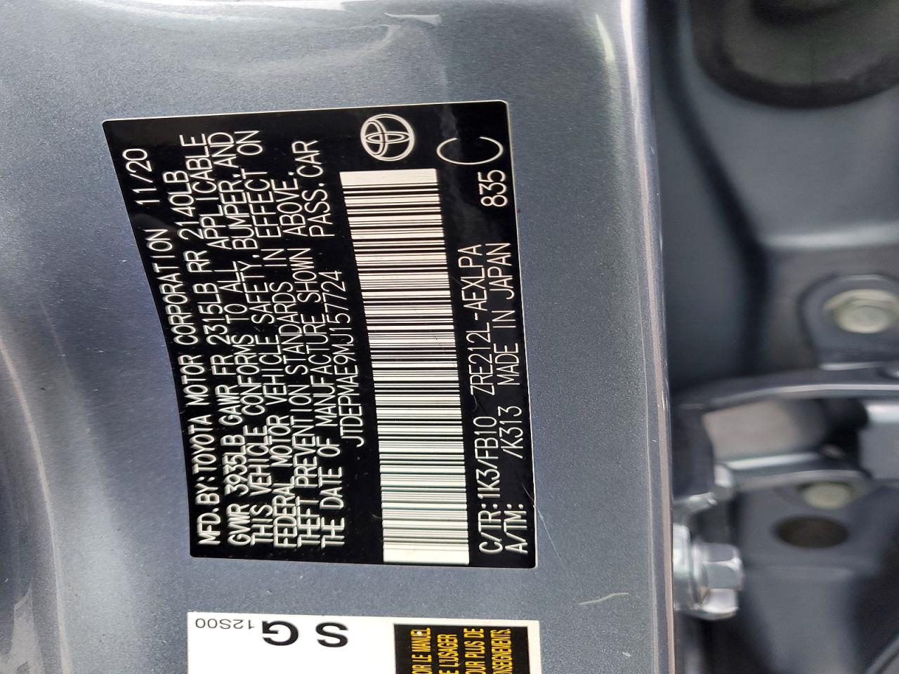 2021 TOYOTA COROLLA LE photo 12