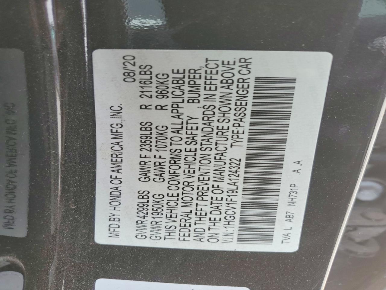 2020 HONDA ACCORD LX photo 34