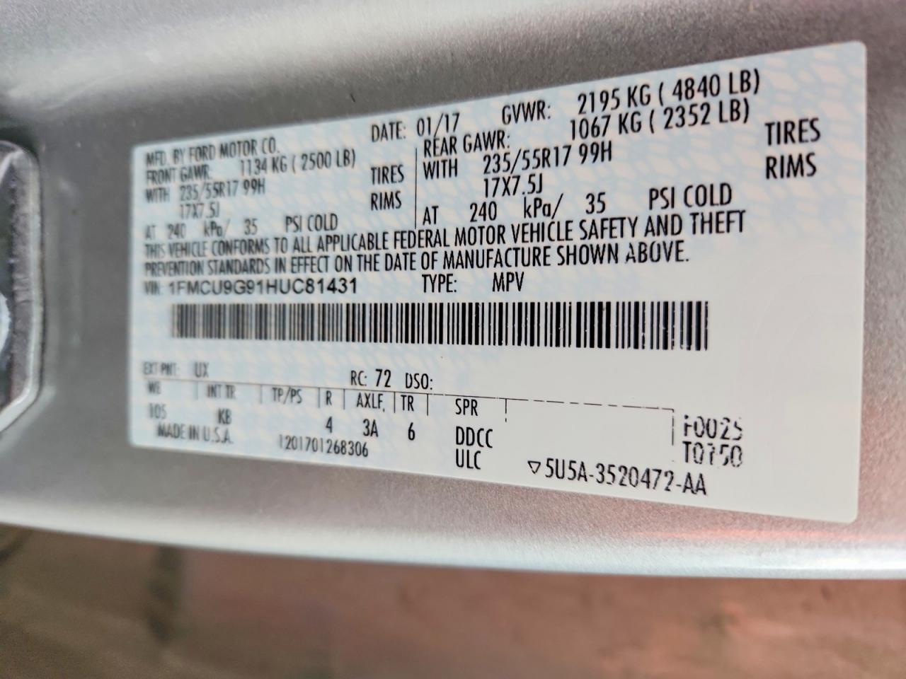2017 FORD ESCAPE SE photo 13