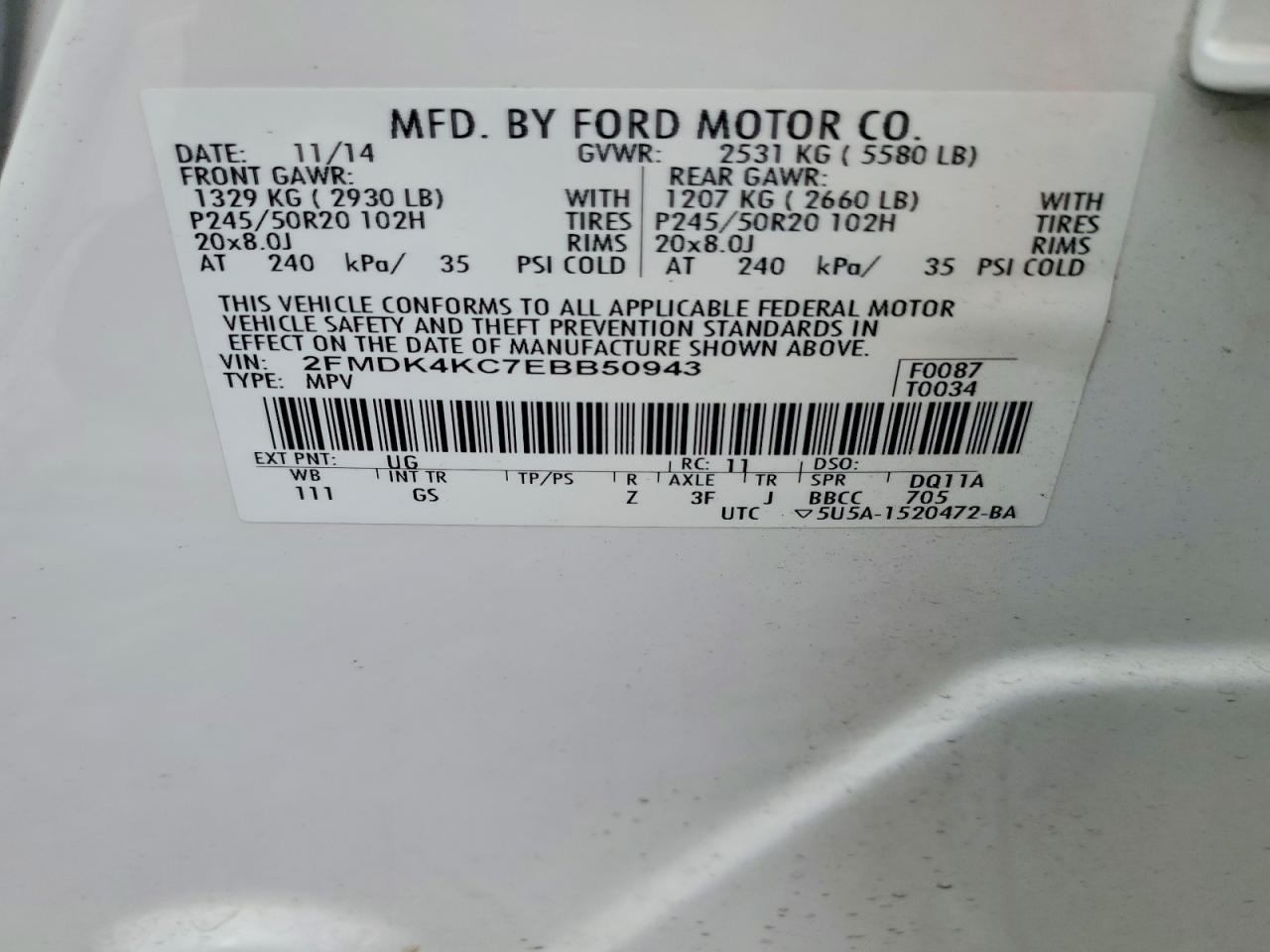 2014 FORD EDGE LIMITED photo 25