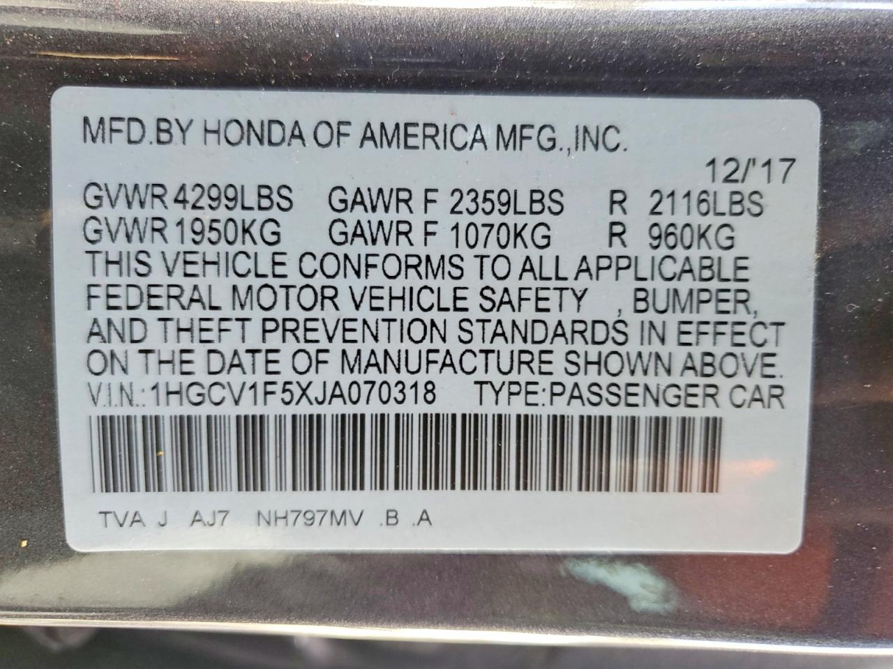 2018 HONDA ACCORD EXL photo 23