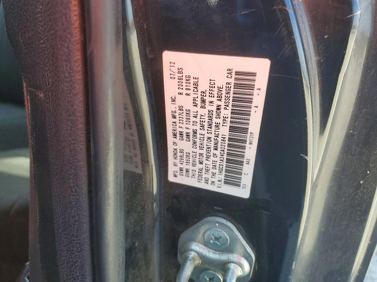 2012 HONDA ACCORD LX photo 12