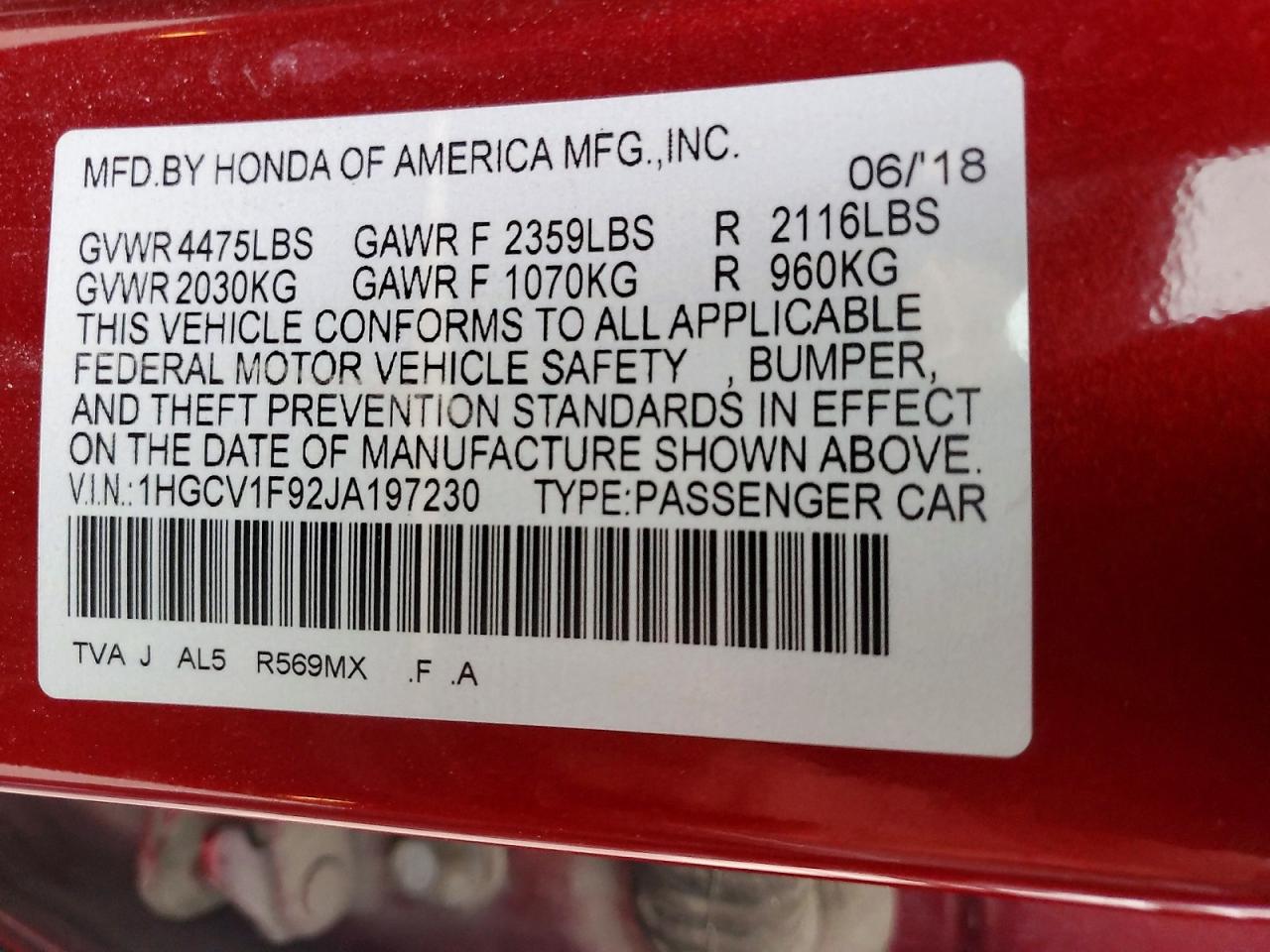 2018 HONDA ACCORD TOURING photo 23