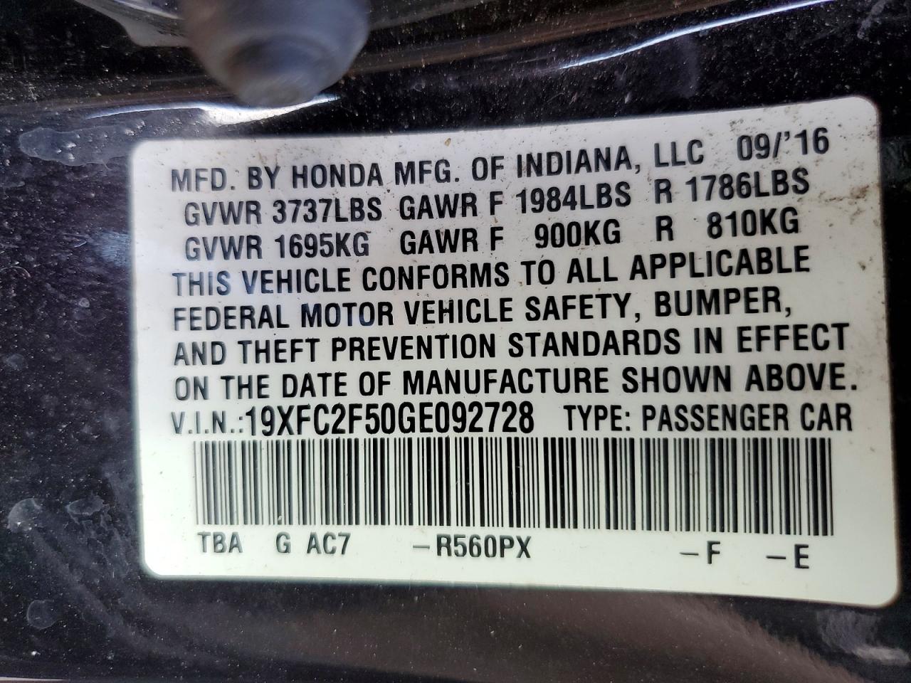 2016 HONDA CIVIC LX photo 12