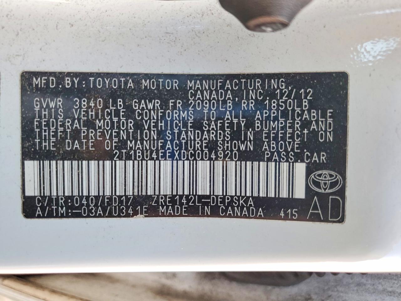 2013 TOYOTA COROLLA S photo 25