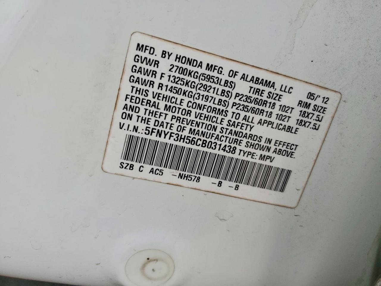 2012 HONDA PILOT EXL photo 25