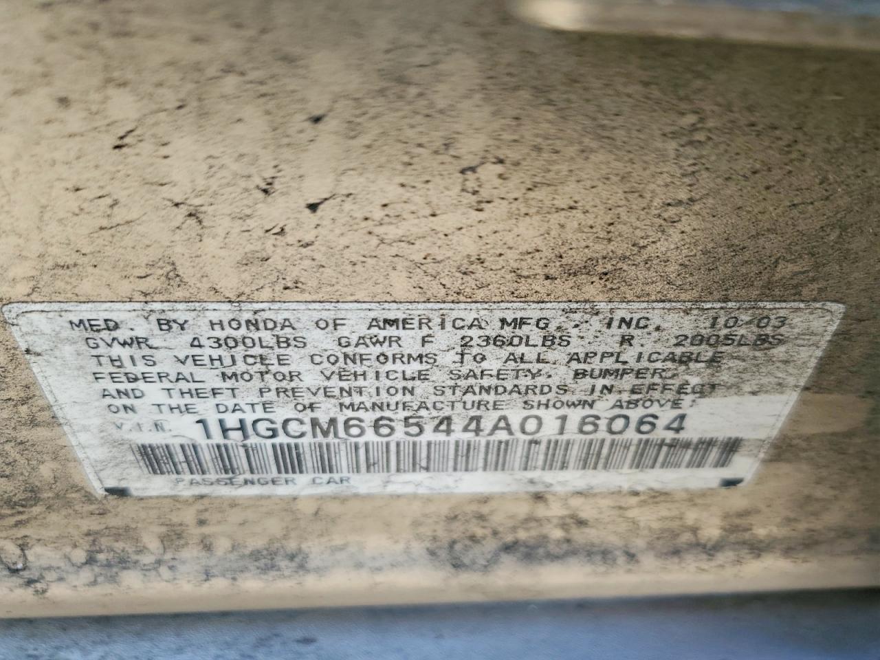 2004 HONDA ACCORD EX photo 12