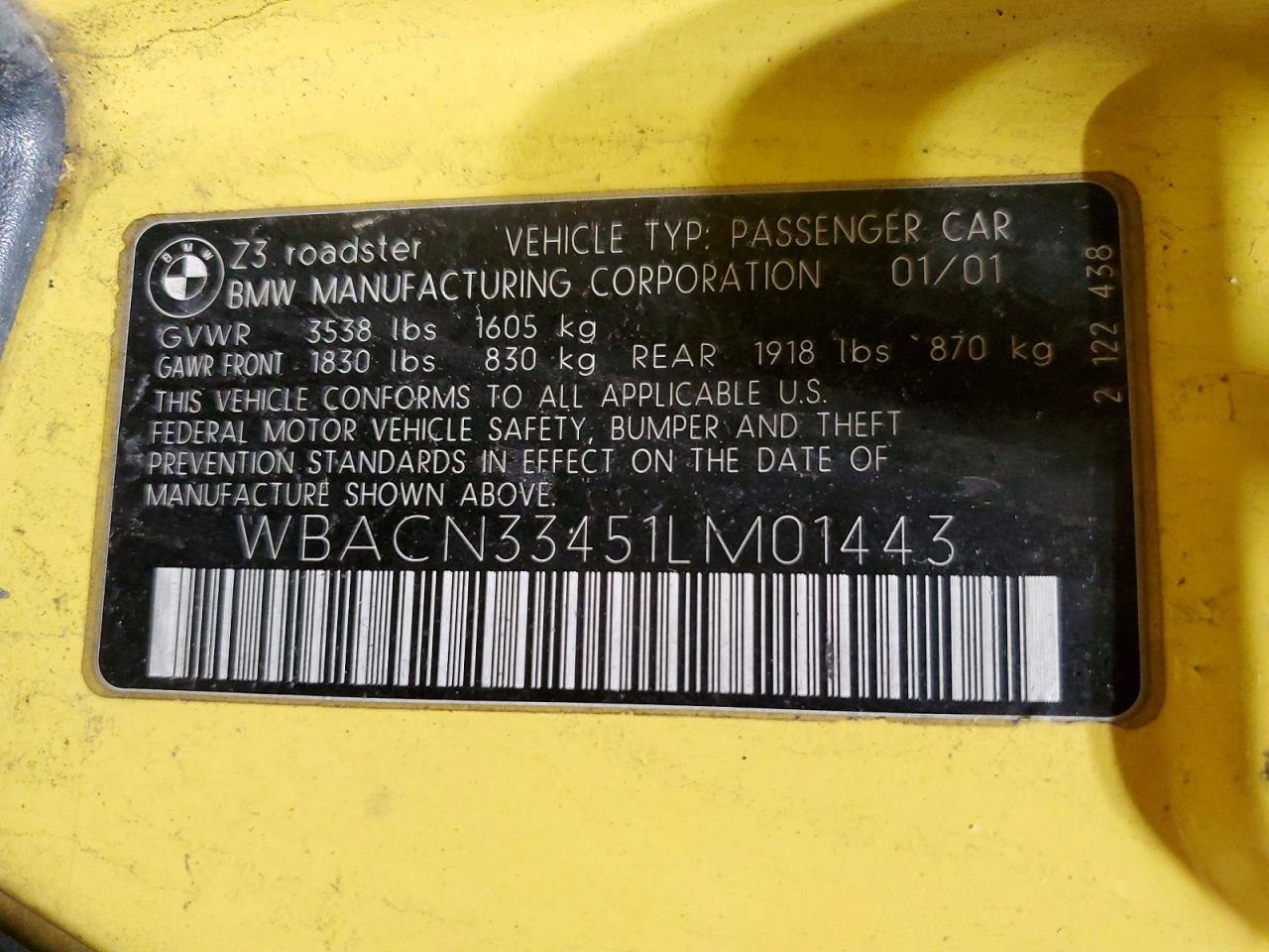 2001 BMW Z3 2.5 photo 12