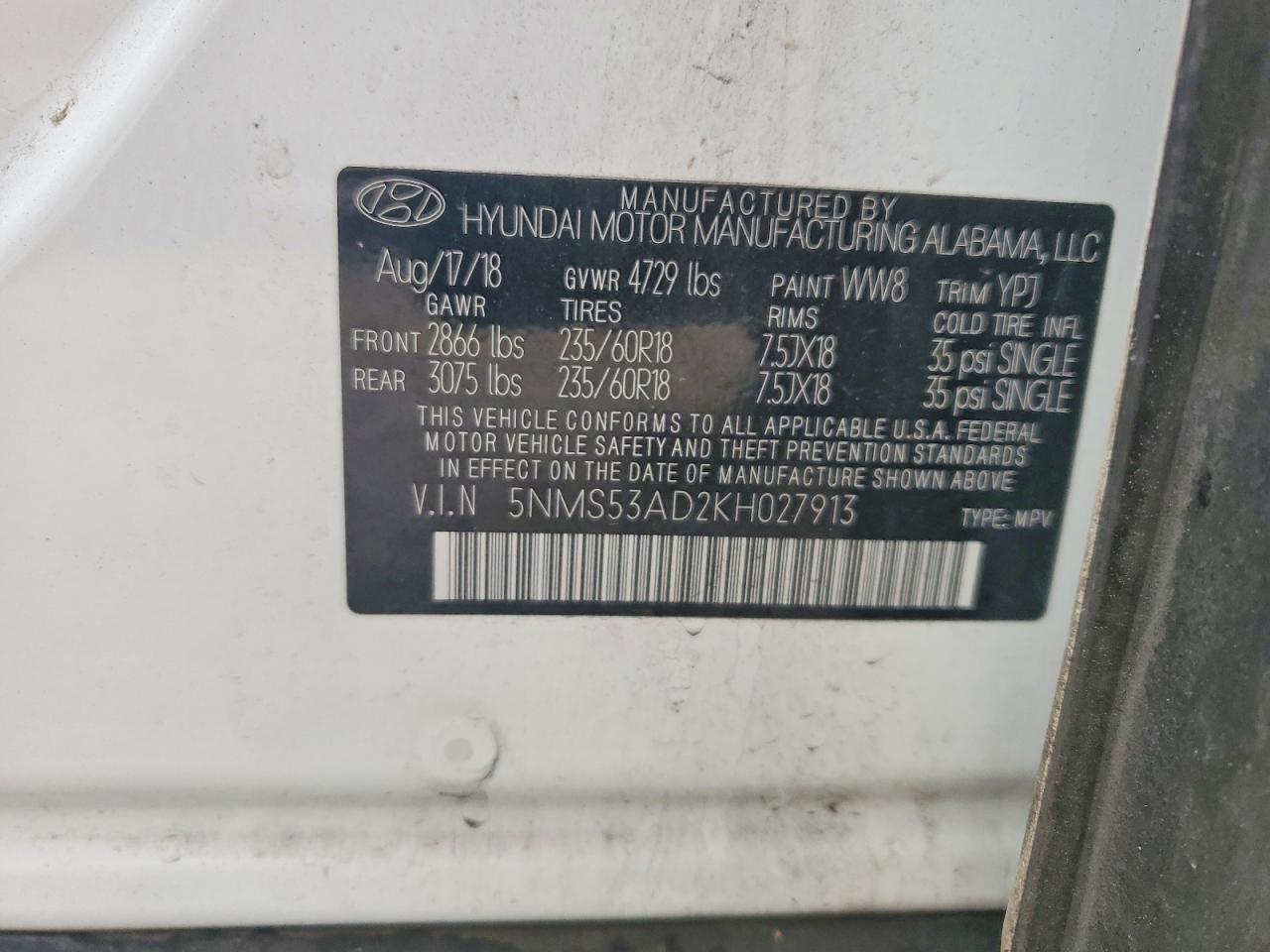 2019 HYUNDAI SANTA FE LIMITED 2.4L photo 14
