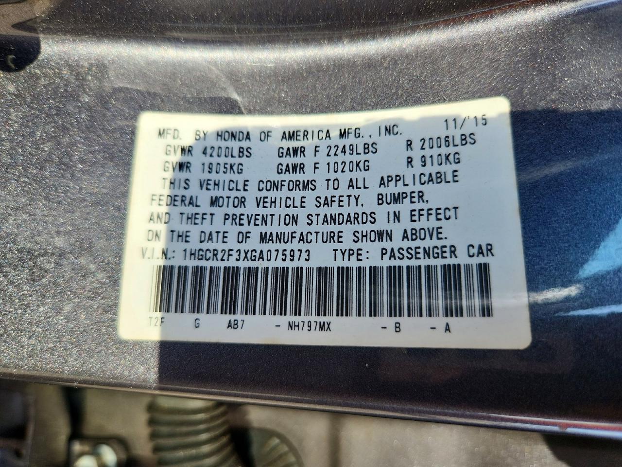 2016 HONDA ACCORD LX photo 37
