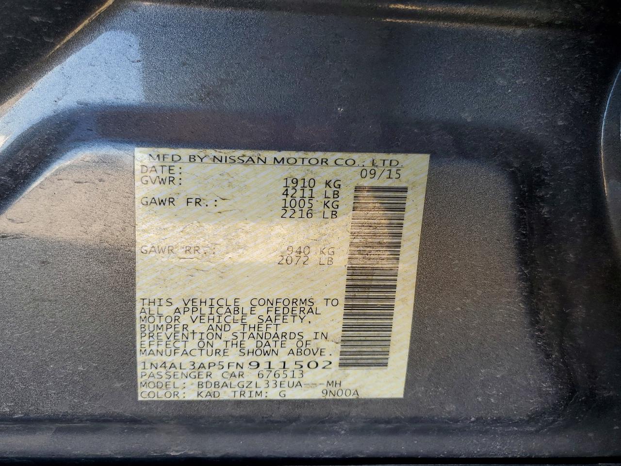 2015 NISSAN ALTIMA 2.5 S photo 12