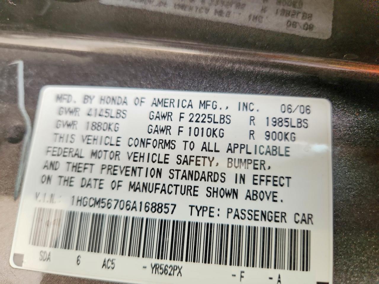 2006 HONDA ACCORD EX photo 23