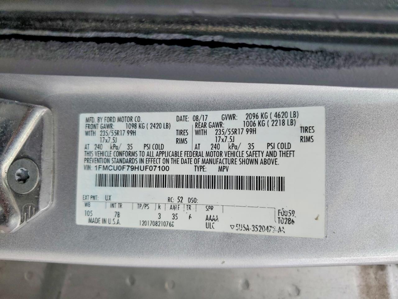 2017 FORD ESCAPE S photo 13