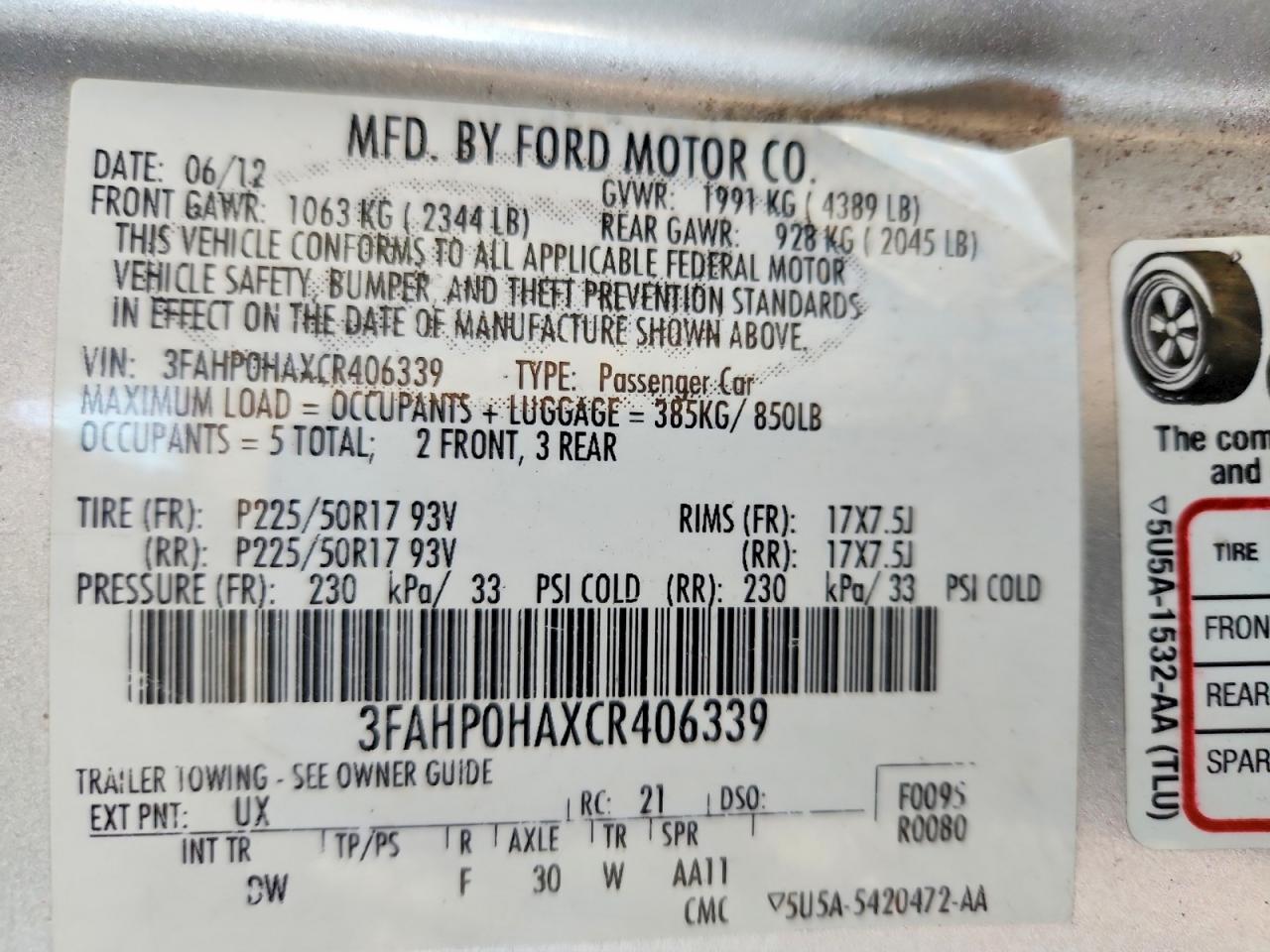 2012 FORD FUSION SE photo 34