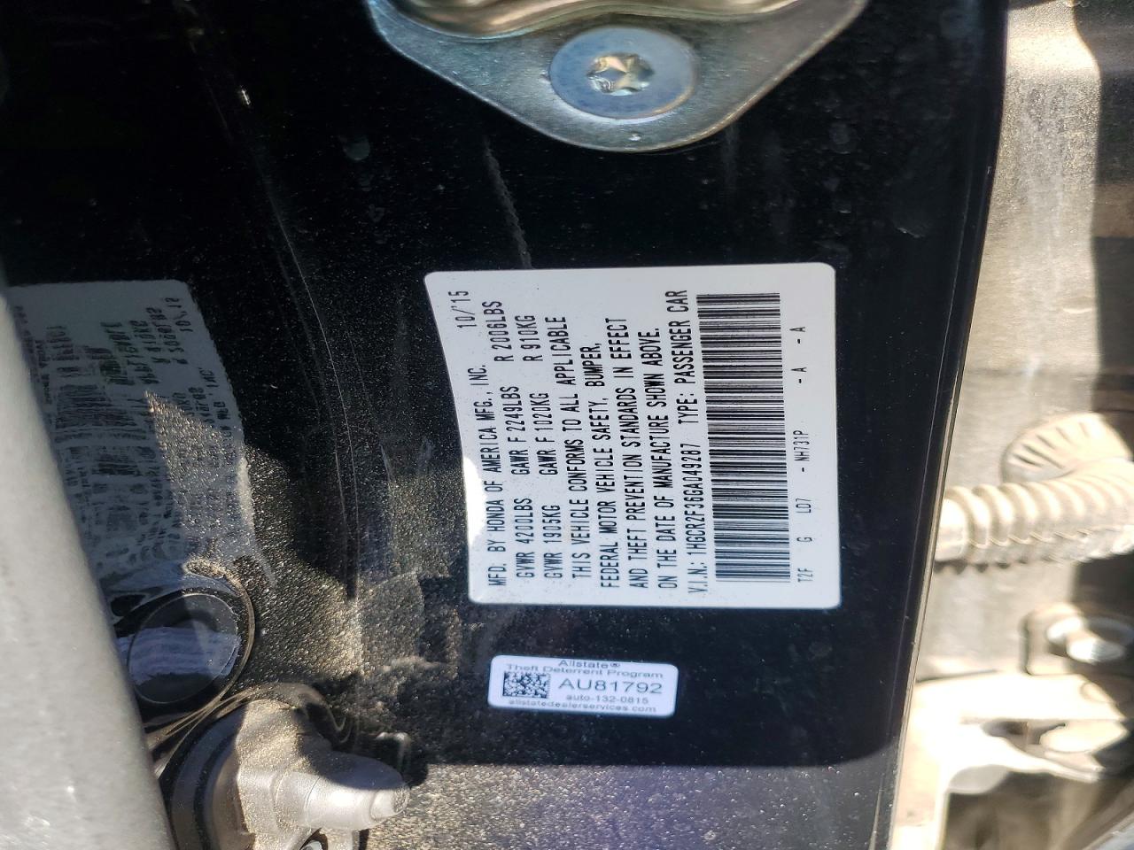 2016 HONDA ACCORD LX photo 12