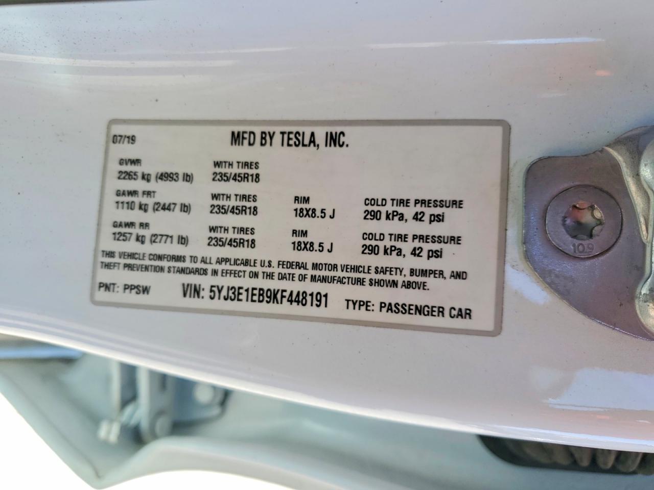 2019 TESLA MODEL 3 photo 23