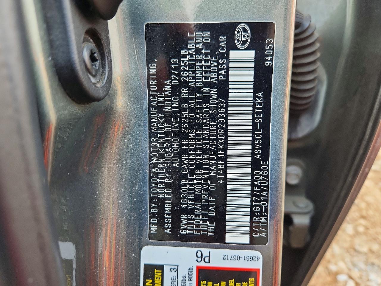 2013 TOYOTA CAMRY BASE photo 13