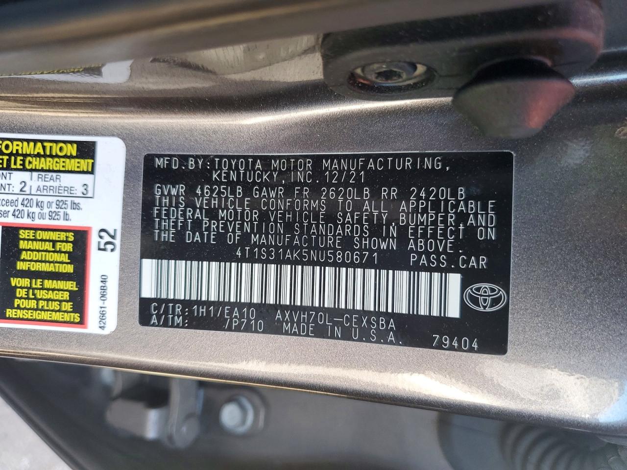 2022 TOYOTA CAMRY photo 12