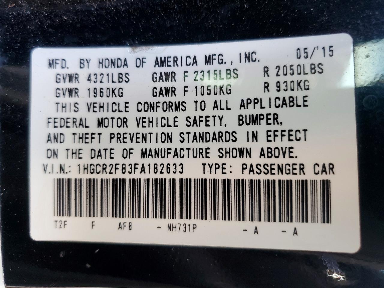 2015 HONDA ACCORD EXL photo 12