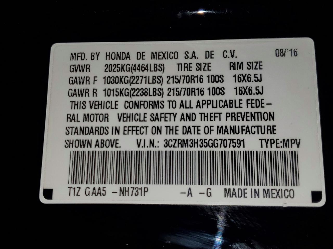 2016 HONDA CR-V LX photo 27