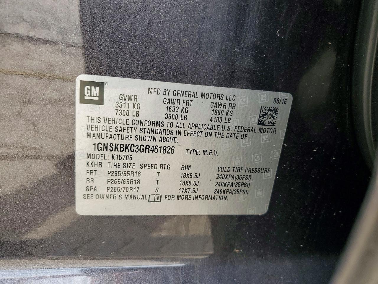 2016 CHEVROLET TAHOE K1500 LT photo 27