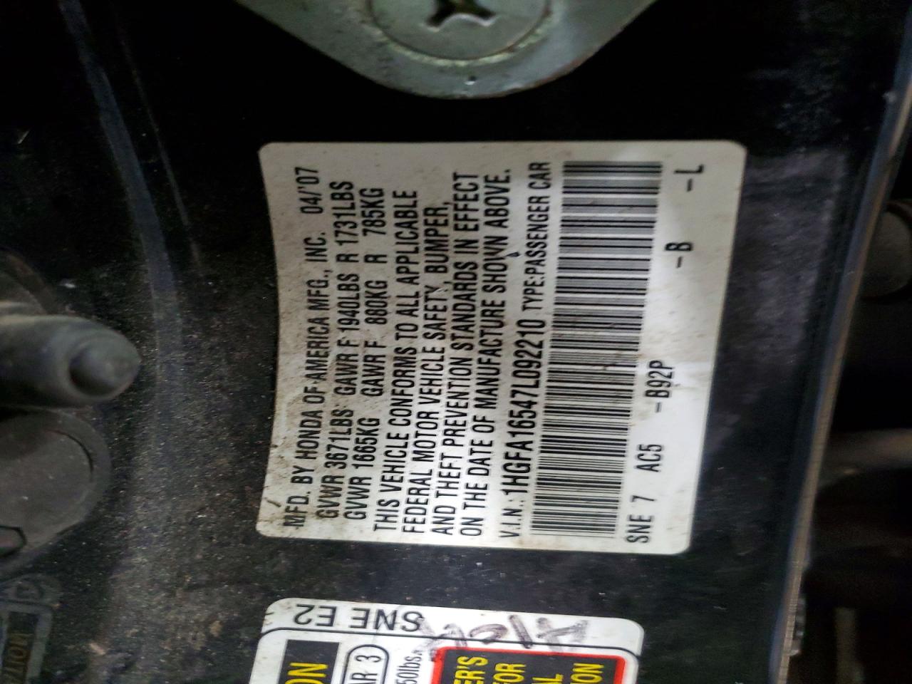 2007 HONDA CIVIC LX photo 23