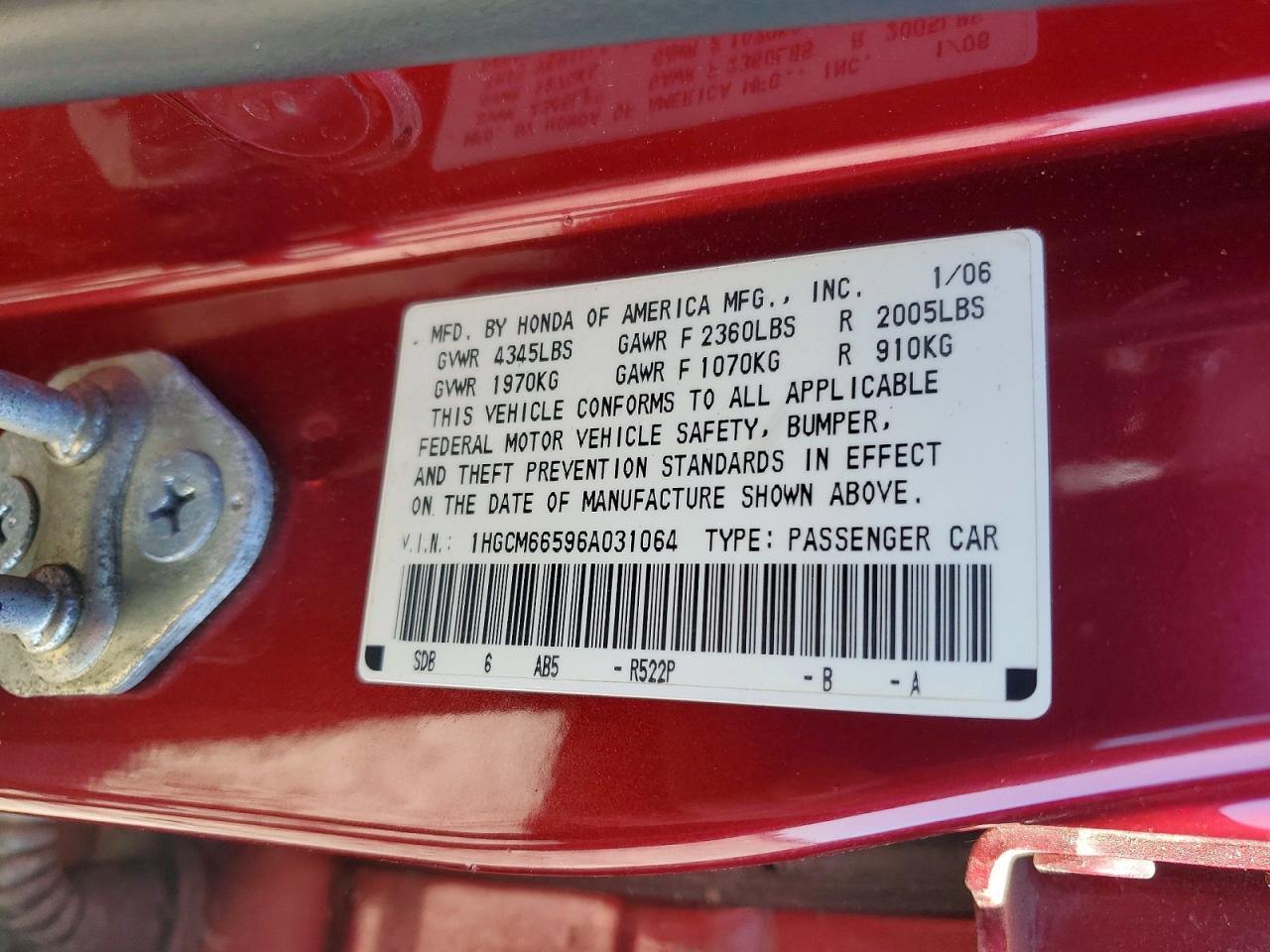 2006 HONDA ACCORD EX photo 23