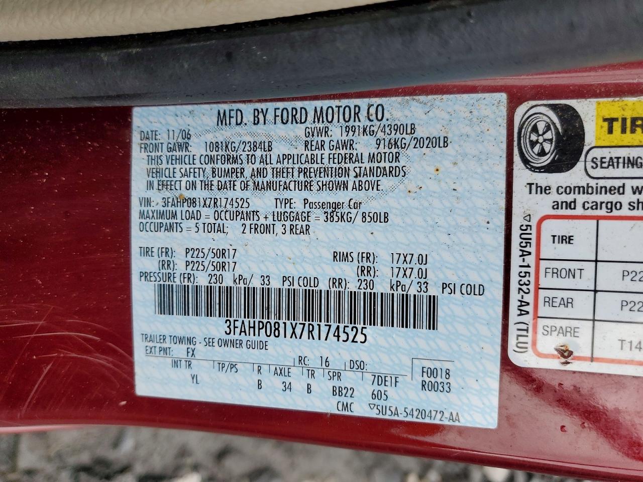 2007 FORD FUSION SEL photo 23