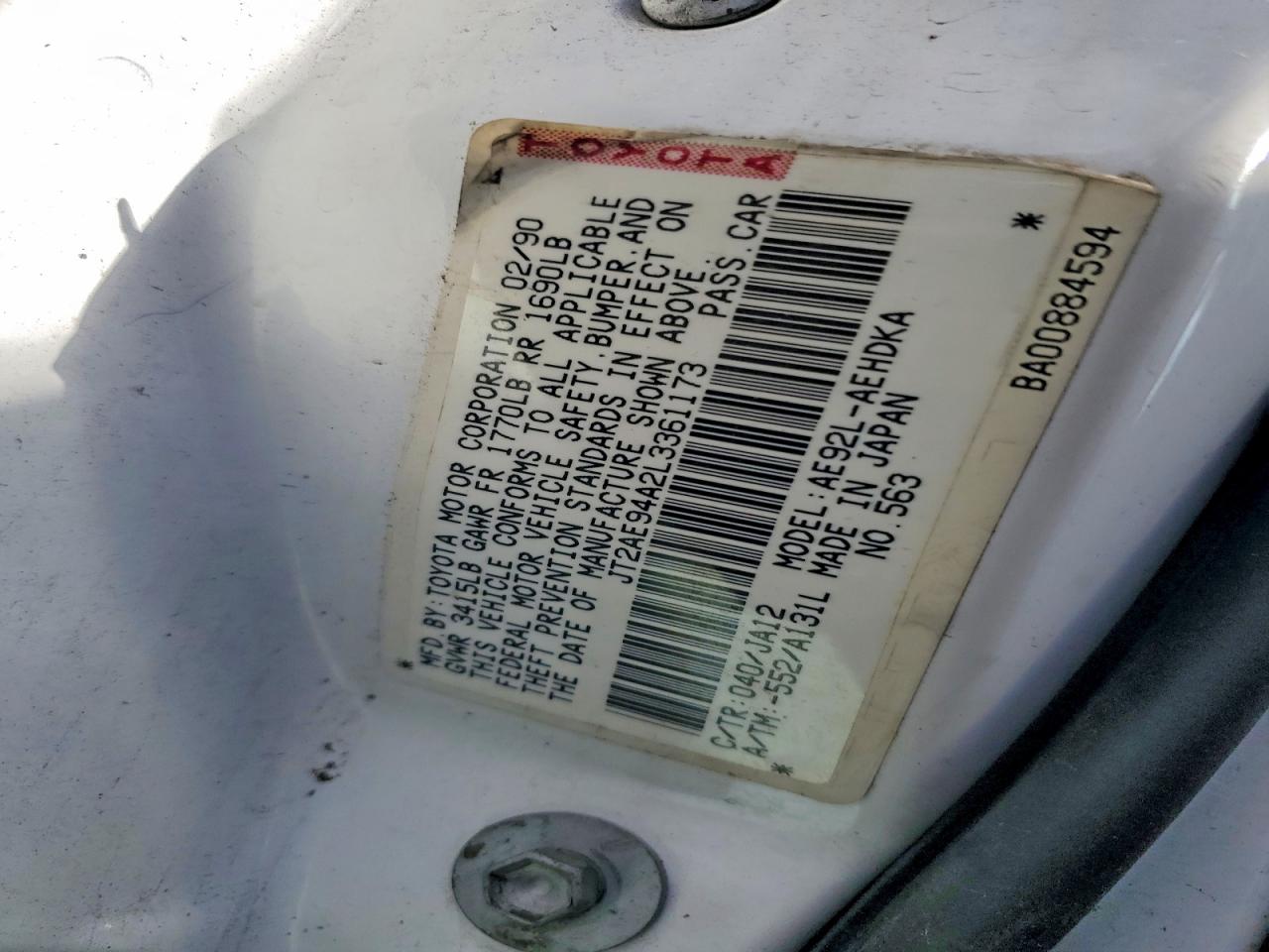 1990 TOYOTA COROLLA DELUXE photo 12