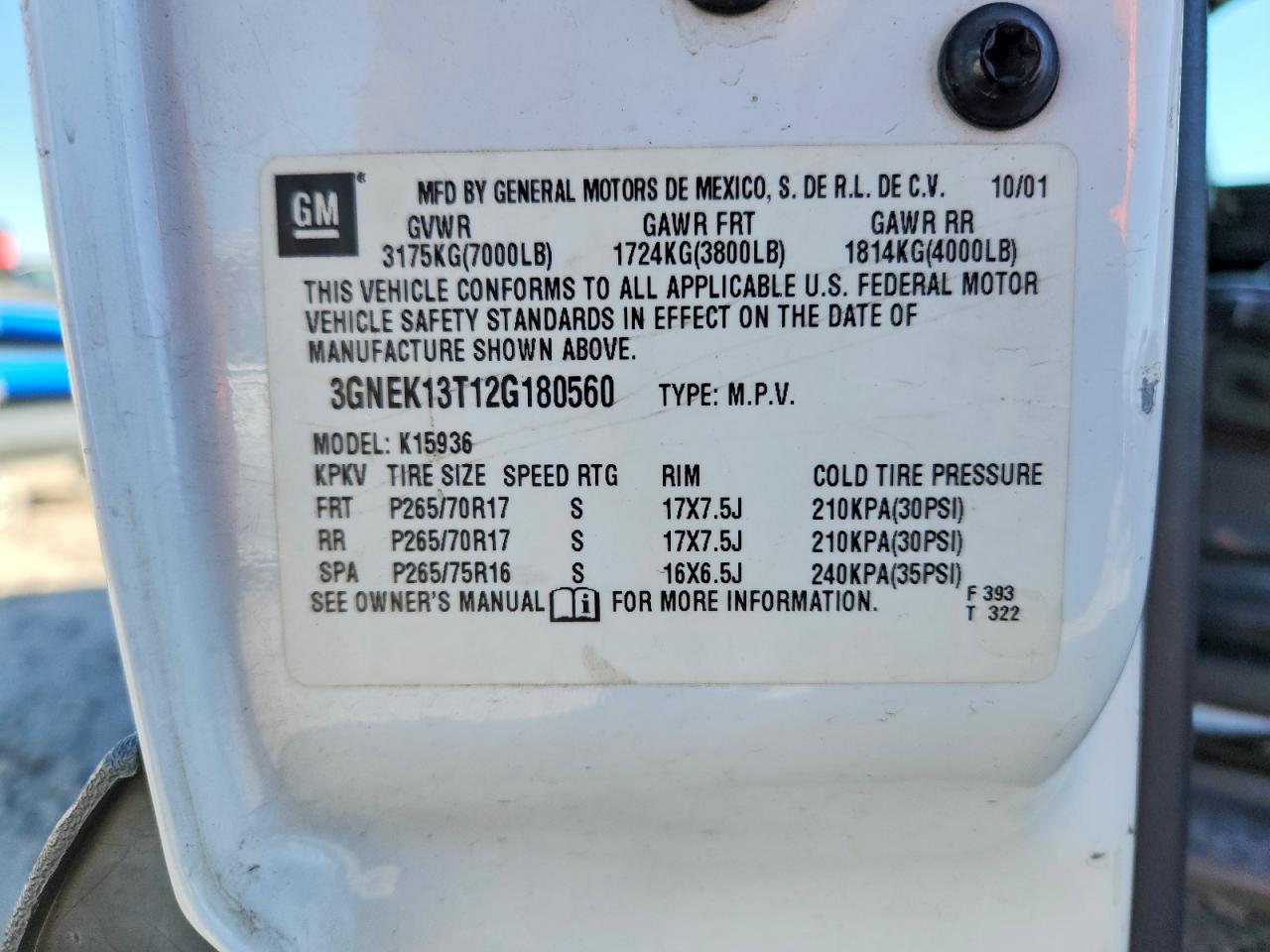2002 CHEVROLET AVALANCHE K1500 photo 12