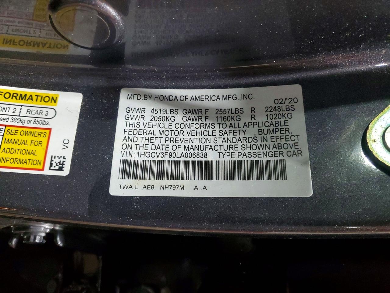 2020 HONDA ACCORD TOURING HYBRID photo 12