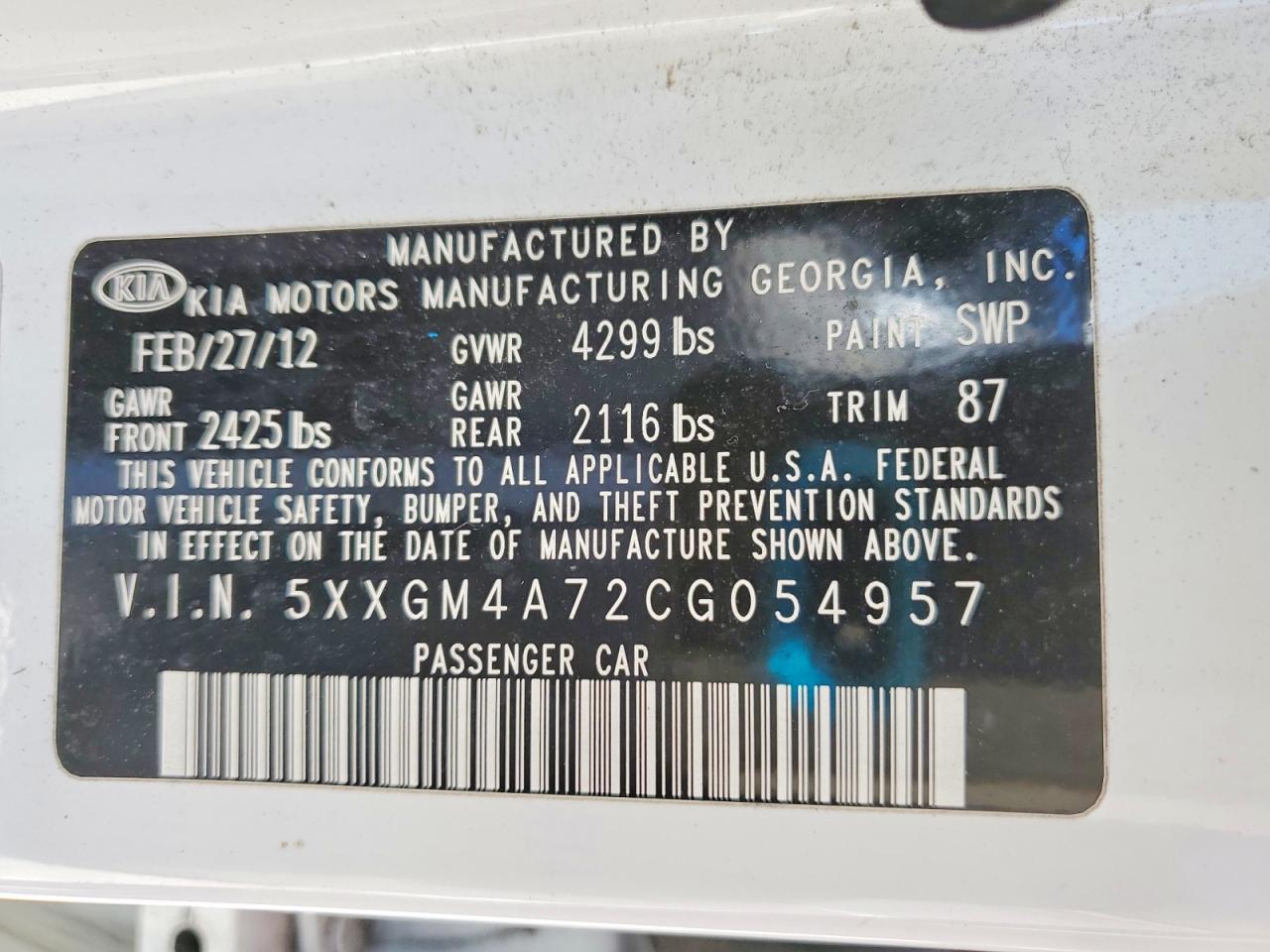 2012 KIA OPTIMA LX photo 12