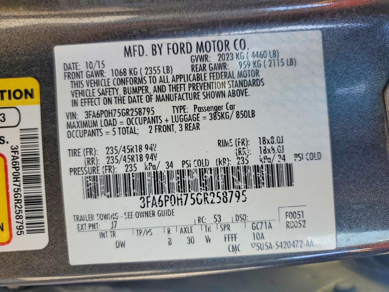 2016 FORD FUSION SE photo 23