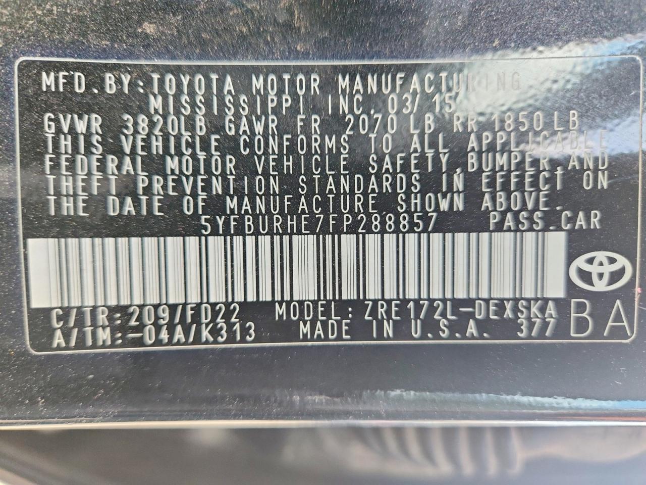 2015 TOYOTA COROLLA S photo 34