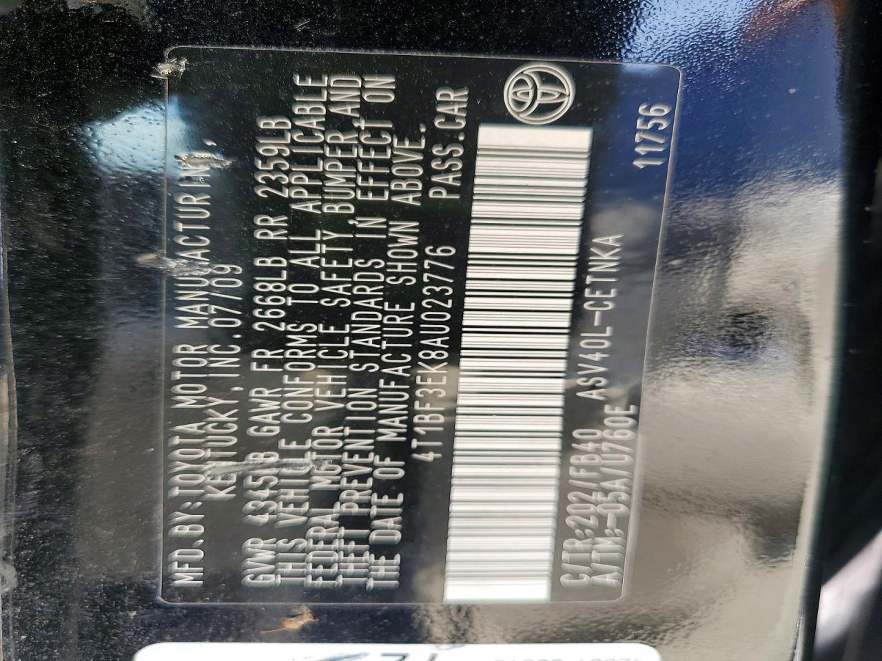 2010 TOYOTA CAMRY LE photo 13