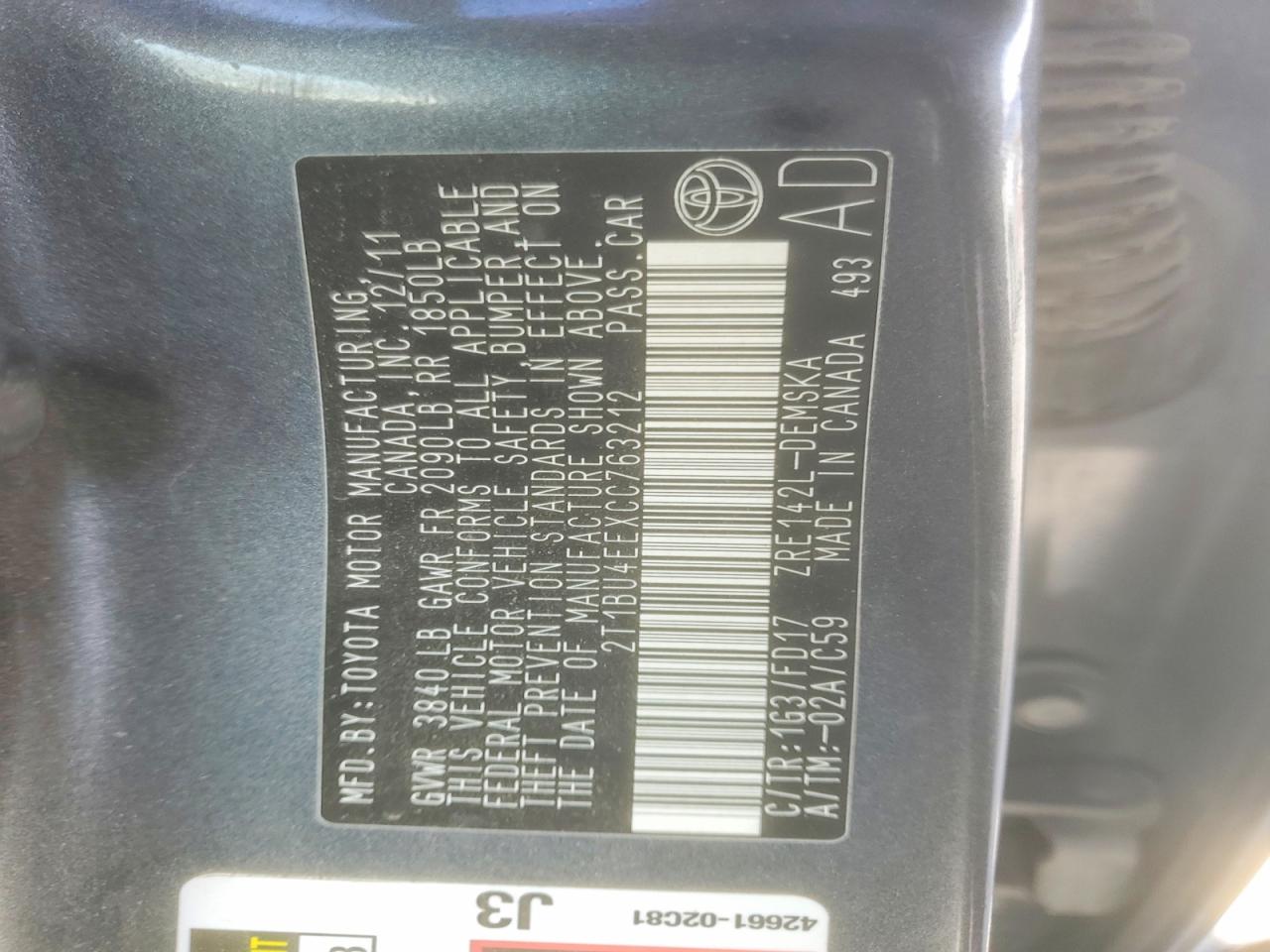 2012 TOYOTA COROLLA S photo 12