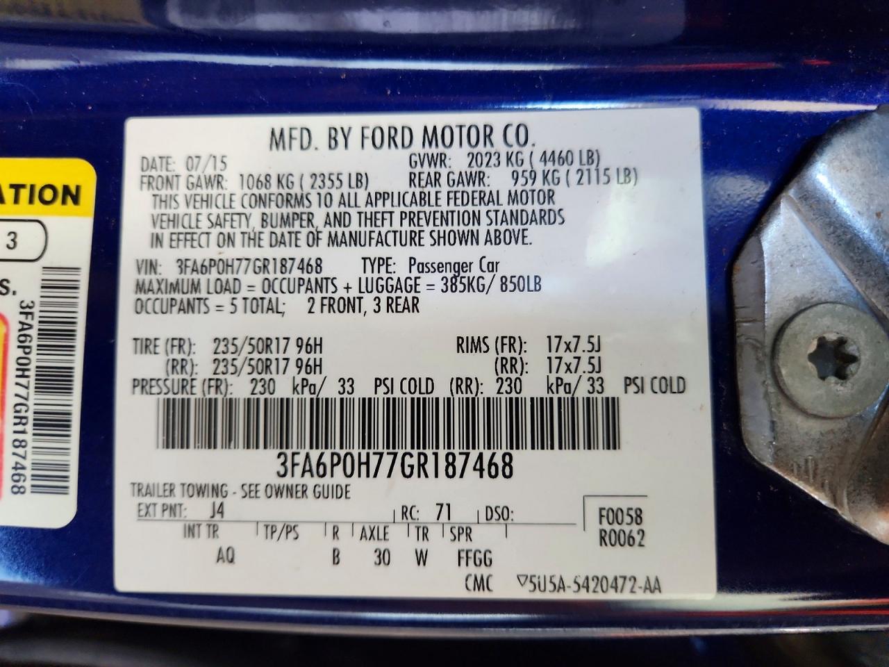 2016 FORD FUSION SE photo 12