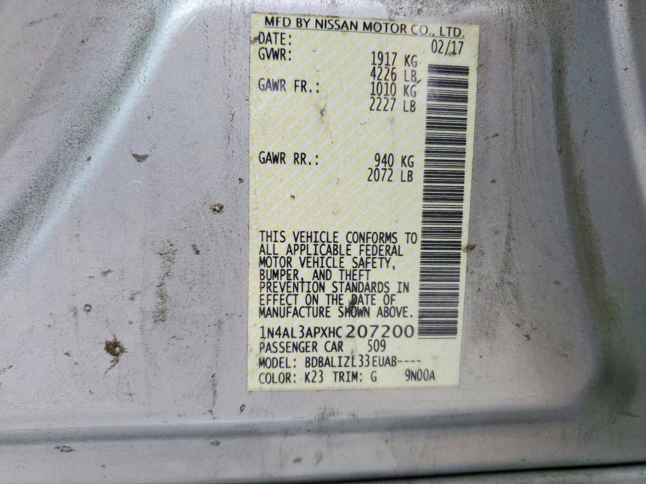 2017 NISSAN ALTIMA 2.5 SV photo 23