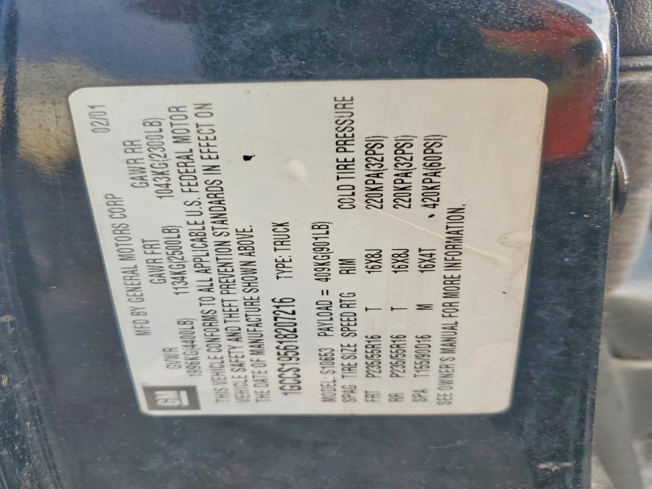 2001 CHEVROLET S TRUCK S10 photo 23