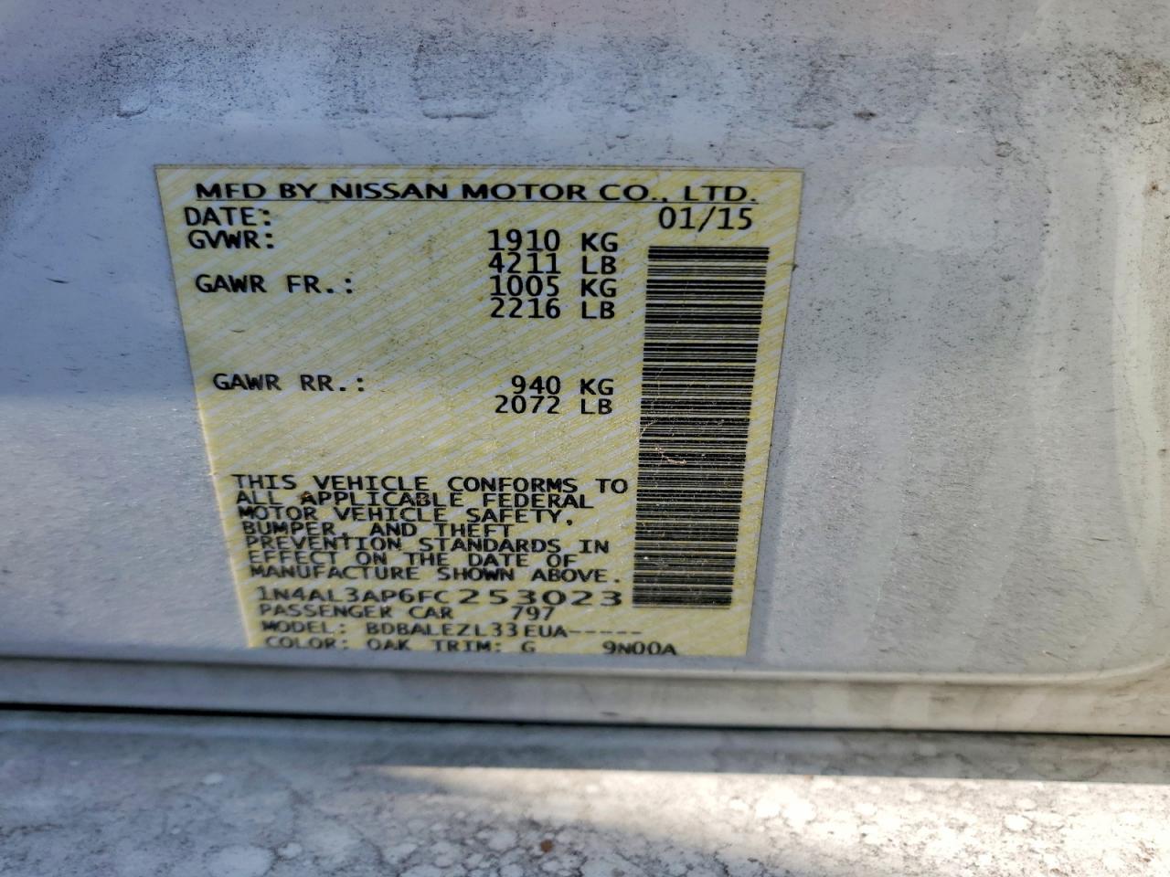 2015 NISSAN ALTIMA 2.5 S photo 12