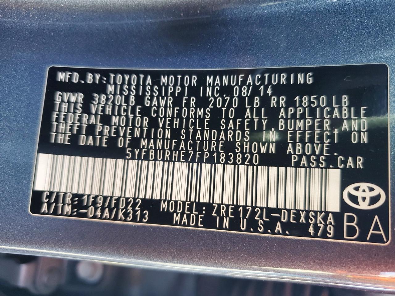 2015 TOYOTA COROLLA S PLUS photo 12
