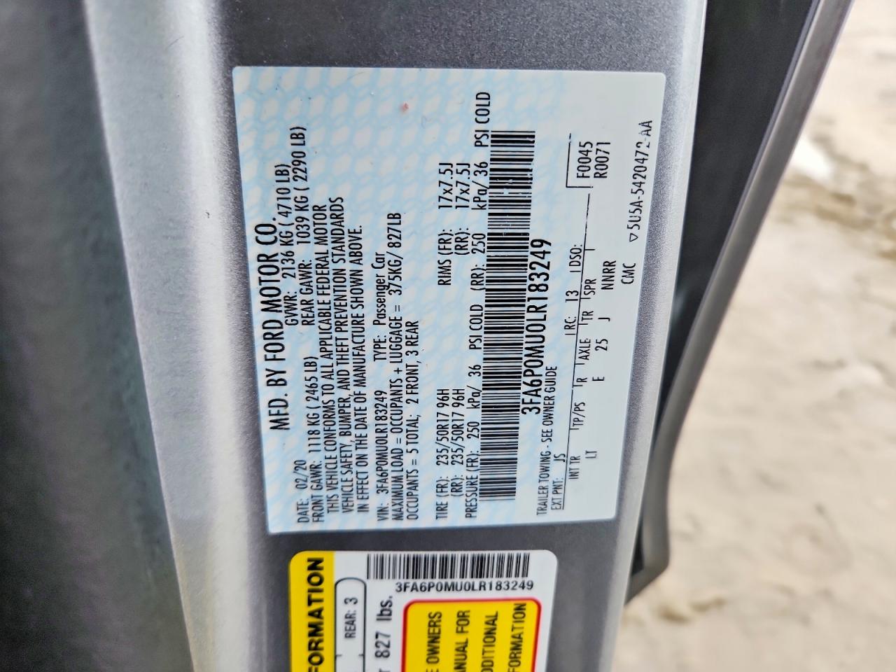 2020 FORD FUSION SEL photo 34