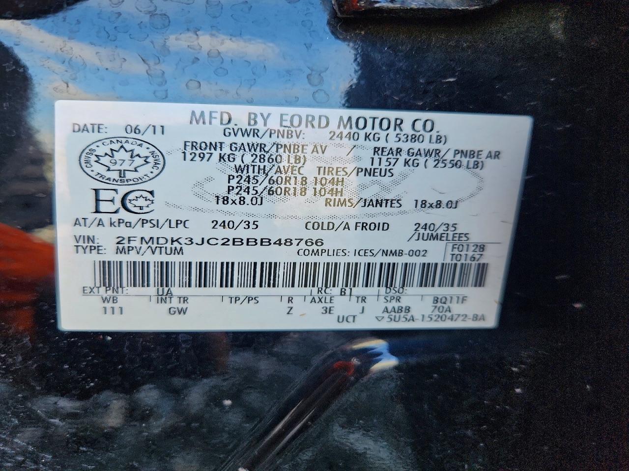 2011 FORD EDGE SEL photo 14