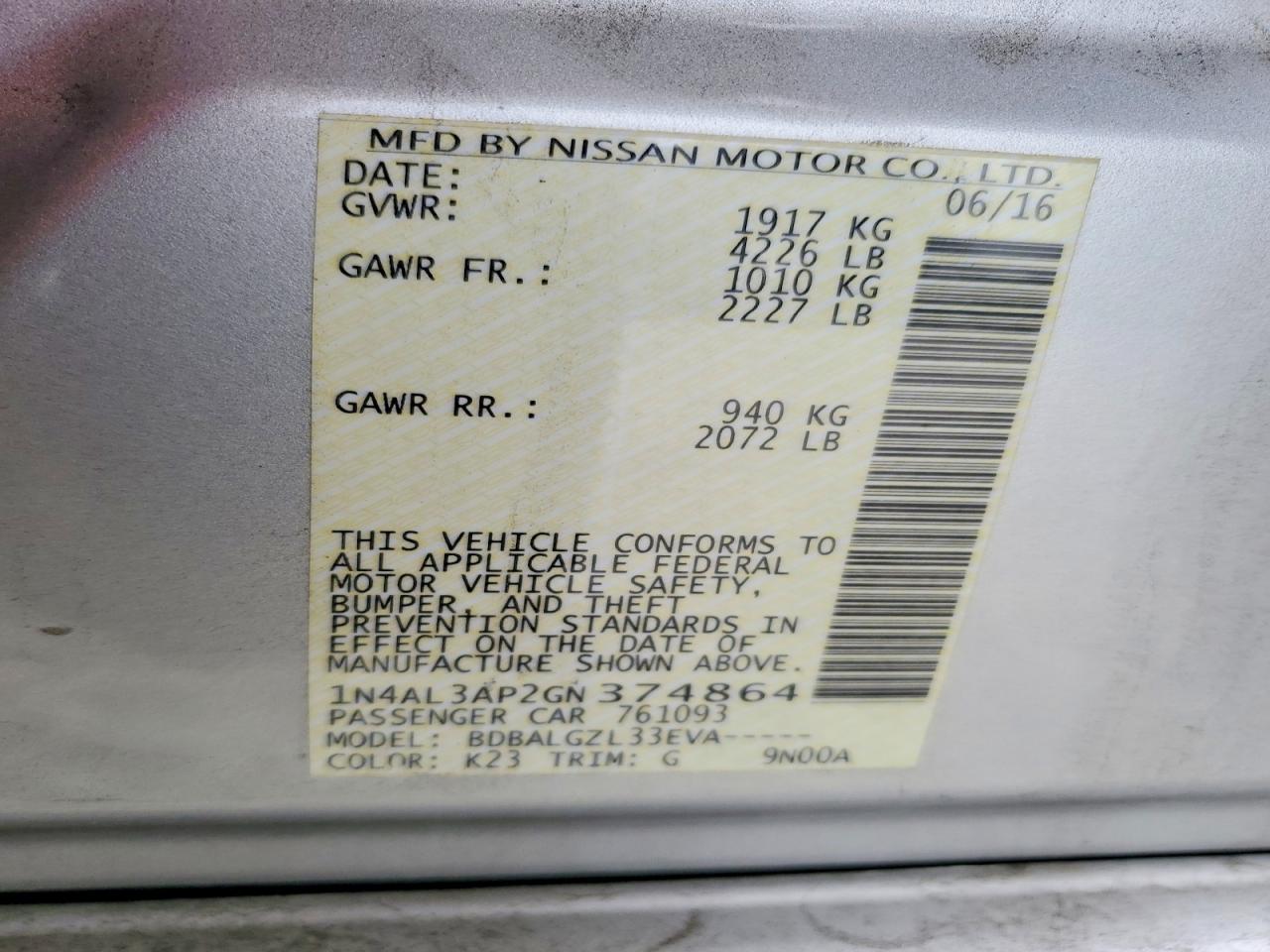 2016 NISSAN ALTIMA 2.5 S photo 12