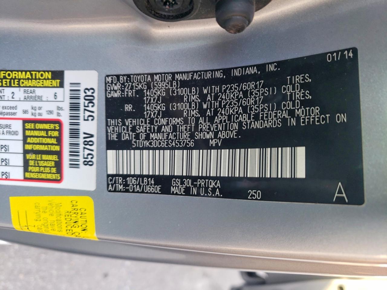 2014 TOYOTA SIENNA XLE 8-PASSENGER photo 25