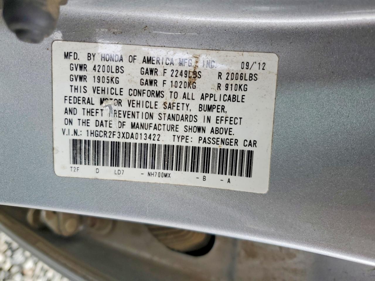 2013 HONDA ACCORD LX photo 23